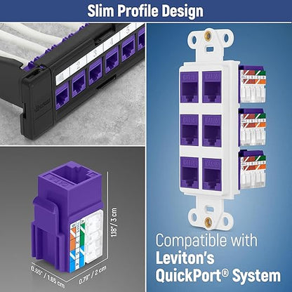 Everest 90° Angled RJ45 Cat6 Keystone Jacks 20-Pack in Purple - Slim Profile Female RJ45 Connectors - Cat 6 Keystone Jack - Compatible with 90° Angled Speed Termination Tool - easyJACK (B094WB91H3)