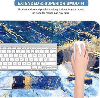 Ergonomic Large Mouse Pad and Keyboard Wrist Rest, Desk Pad for Keyboard and Mouse, 4-in-1 Large Gaming Mouse Pad with Wrist Support - Light Blue