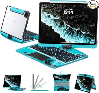 Transparent Case with Keyboard for iPad 11th Gen 11-in.(A16, 2025) & 2022 iPad 10th Gen 10.9-in,7-Color Backlit,Wireless Keyboard, 360°Rotating,with trackpad,Pencil Holder,with Shortcuts,Blue