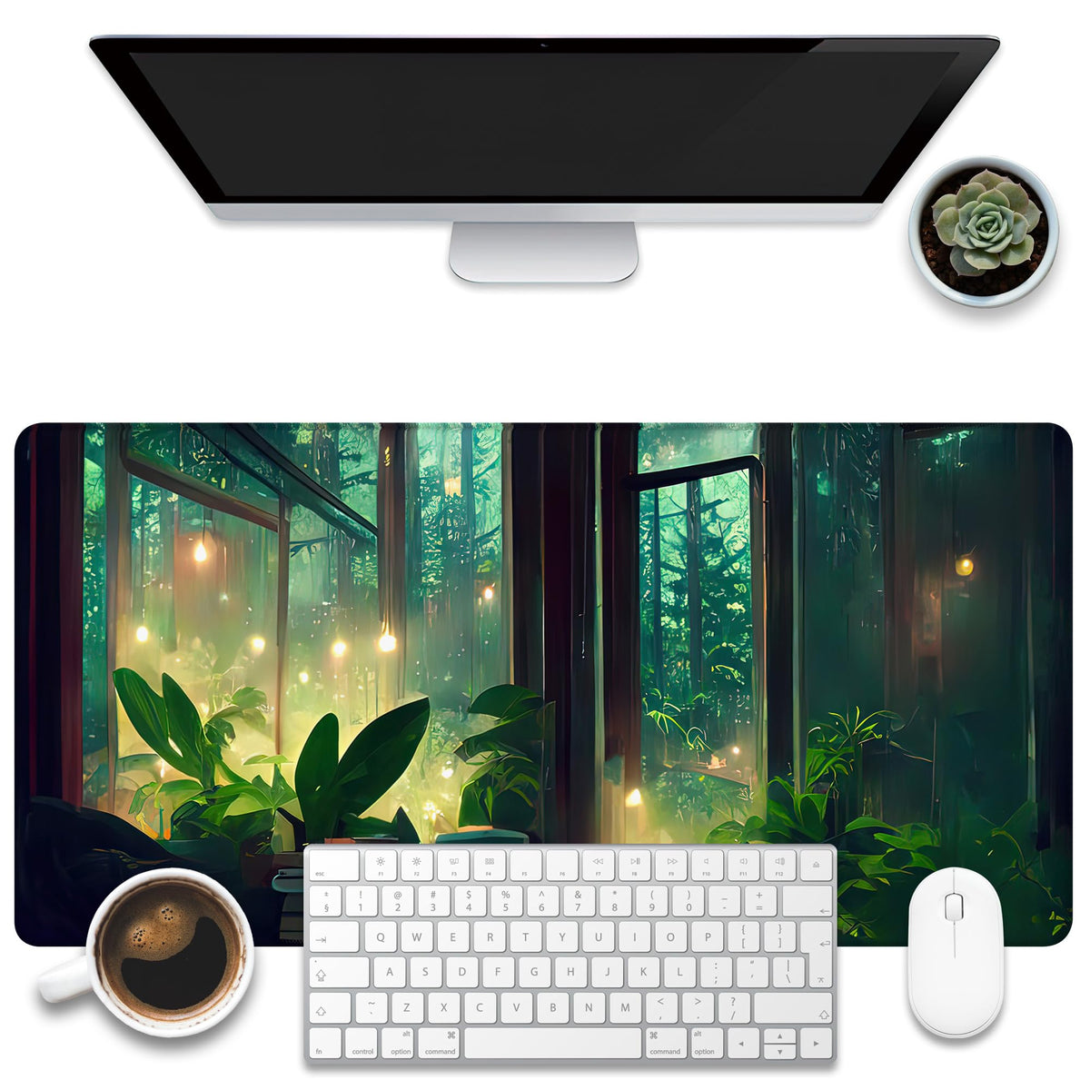 KOAIWPAE Desk Mat, Watercolor Pink Flowers Desk Pad, Green Leaves Flowers Large Gaming Mouse Pad for Desk, 31.5"x15.7" Extended Big Computer Keyboard Mouse Pad with Non-Slip Base and Stitched Edge
