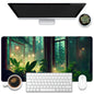 KOAIWPAE Desk Mat, Watercolor Pink Flowers Desk Pad, Green Leaves Flowers Large Gaming Mouse Pad for Desk, 31.5"x15.7" Extended Big Computer Keyboard Mouse Pad with Non-Slip Base and Stitched Edge