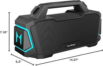 Bluetooth Speaker,Musibaby M1 Portable Bluetooth Speakers:Loud Stereo Sound with Subwoofer,Deep Bass,IPX6 Waterproof,Wireless Speaker with BT5.3,Dual Pairing,20H+ Playtime for Outdoor,Beach(Blk)