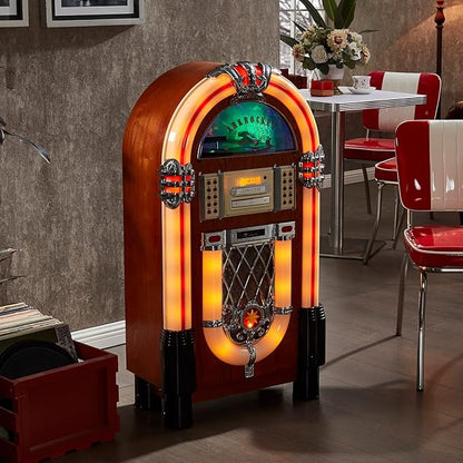 Arkrocket Full Size Jukebox Vinyl Record Player Bluetooth USB SD CD Player Radio Retro Turntable Classic Jukebox (Taurus - Classic)