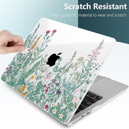 TWOLSKOO for M4 MacBook Air 13.6 inch Case 2025-2022 Release M4 A3240 M3 A3113 M2 A2681, Plastic Hard Shell & Screen Protector & Keyboard Cover & Trackpad Film, Botanical Illustration