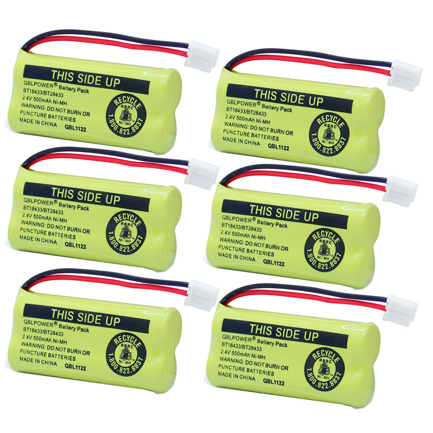 QBLPOWER BT18433/BT28433 2.4V 500mAh Ni-MH Battery Pack Rechargeable Compatible with BT184342 BT284342 BT-8300 BATT-6010 BT1011 BT1018 BT1022 BT1031 89-1326-00-00/89-1330-01-00/CPH-515D (Pack of 6)