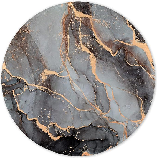 ITNRSIIET Round Mouse Pad with Stitched Edge Premium-Textured Waterproof Non-Slip Rubber Base Desktop Protection Mat Diameter 8.7 inches, Black Grey Marble