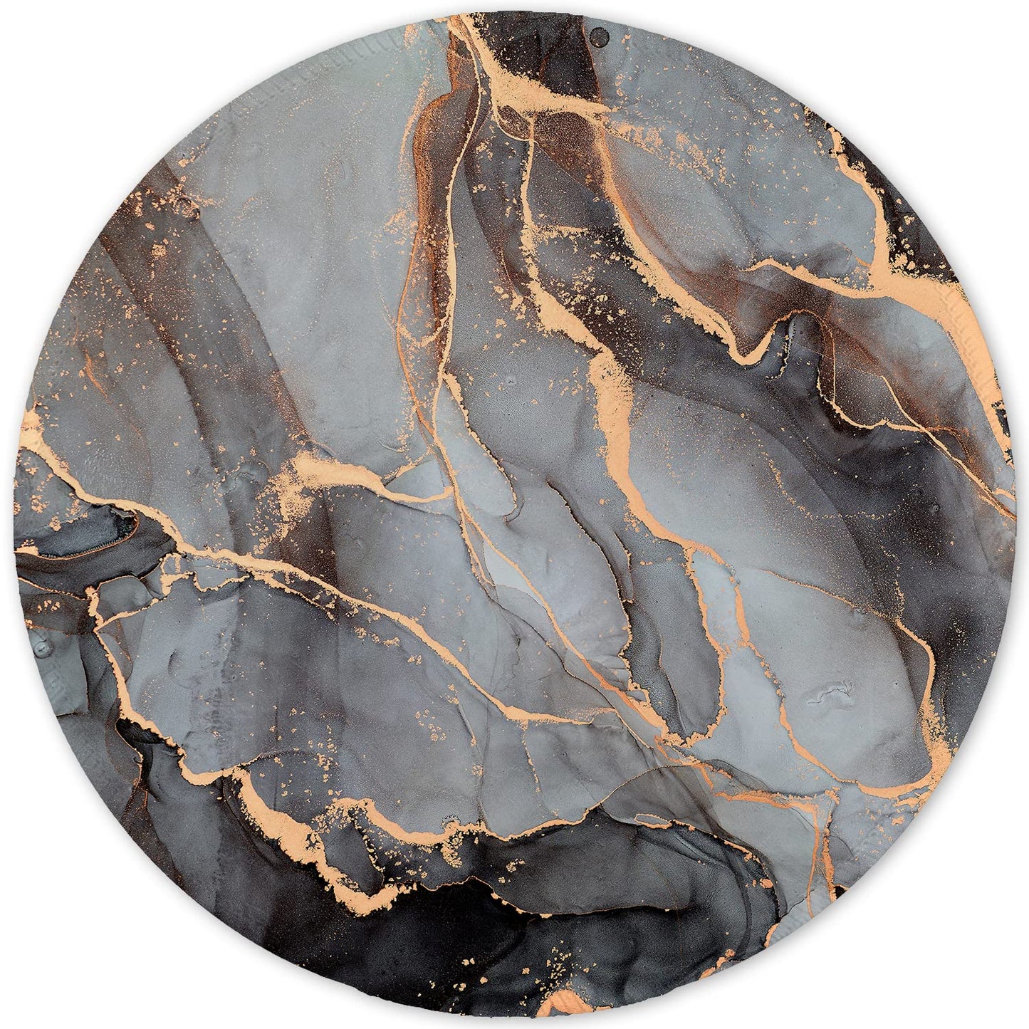 ITNRSIIET Round Mouse Pad with Stitched Edge Premium-Textured Waterproof Non-Slip Rubber Base Desktop Protection Mat Diameter 8.7 inches, Black Grey Marble