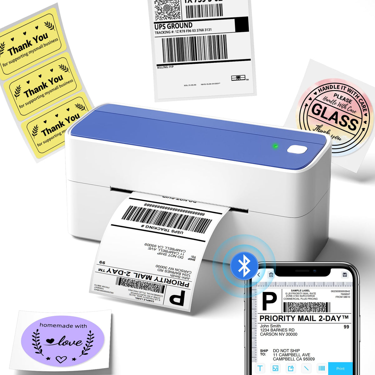 Phomemo Bluetooth Thermal Label Printer, 241BT Label Printer & 20Pcs Labels