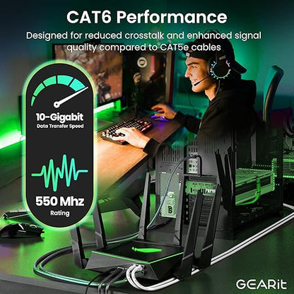 GearIT Cat 6 Ethernet Cable (24-Pack 3 Feet) Cat6 Network Patch, 10Gbps, RJ45, Snagless Cord, Gold-Plated Connectors, Internet for PC, TV, Tablet, Router, Printer, Servers, IT Data Center - Green