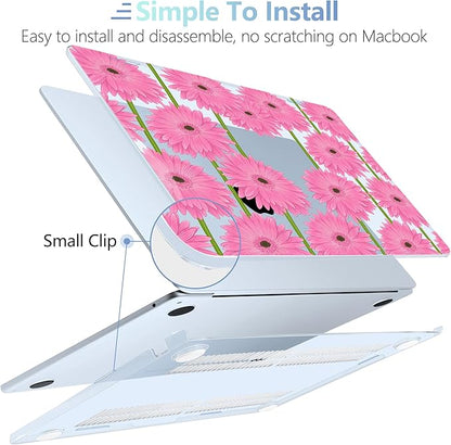 MEEgoodo Case for M4/M3/M2 MacBook Air 13.6 inch Case 2025 2024 2022, Fit Model A3240/A3113/A2681, Laptop Hard Shell with Keyboard Cover Compatible with MacBook Air 13 inch, Pink Gerbera Flower