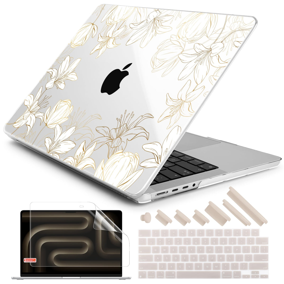 DONGKE Compatible with MacBook Pro 16 Inch Case (2026-2021 Release, M5 M4 M3 M2 M1 Pro/Max Chip), Plastic Hard Shell Cover with Keyboard Cover & Screen Protector for MacBook Pro 16", Garden Florals