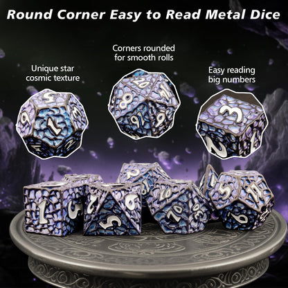 PJOY Metal DND Dice Set for Dungeons and Dragons Dice with Case Meteorite Black Blue Glitters 7PCS 16mm Role Playing Cool DND Gifts for Players D&D DM Game Masters