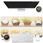 KOAIWPAE Desk Mat, Watercolor Pink Flowers Desk Pad, Green Leaves Flowers Large Gaming Mouse Pad for Desk, 31.5"x15.7" Extended Big Computer Keyboard Mouse Pad with Non-Slip Base and Stitched Edge