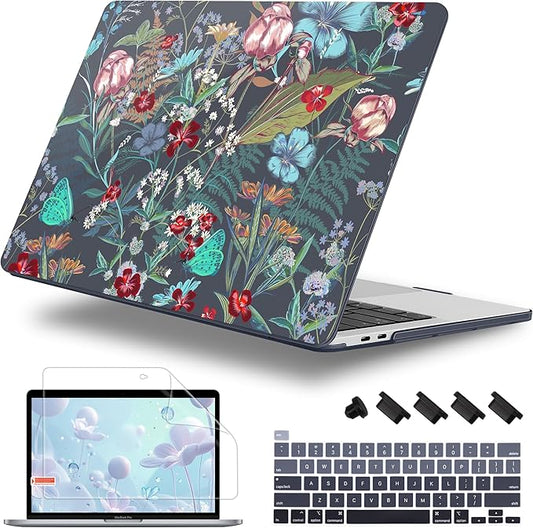 Lepeoac Case for MacBook Pro 13 inch Case M2 2022-2016 A2338 M1 A2251 A2289 A2159 A1989 A1708 A1706, Plastic Hard Shell + Keyboard Cover + Dust Plug, Flowers & Herbs