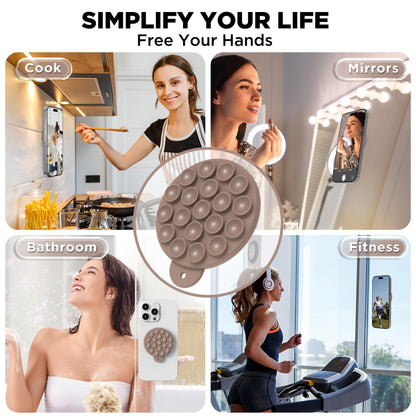 HSAOHD Magnetic Suction Cup Phone Mount with MagSafe, Silicone Hands-Free Grip Holder for iPhone Case and Android, Mirror Shower Phone Stand for Makeup FaceTime Gym Kitchen Bathroom, Light Brown