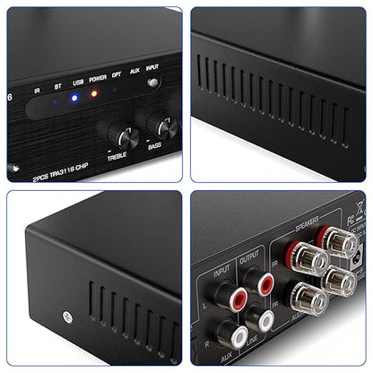 Facmogu AK-3116 HiFi Digital Amplifier, Bluetooth 5.3 200W Dual TPA3116 2 Channel 2x100W Class D Stereo Receiver w/RCA, USB, Optical, FM, Mini Amp Audio System for Home, Outdoor, w/ 24V Power Supply