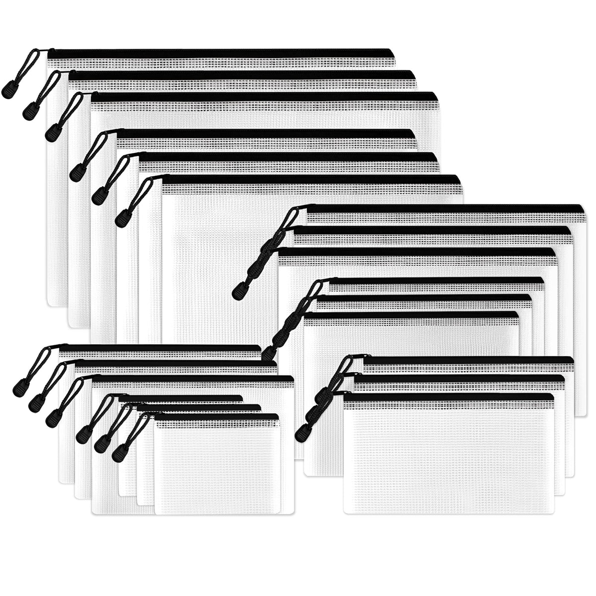 SUNEE Mesh Zipper Pouch 11x16 in (Black, 24 Packs),Extra Large Water-Resistant Zip Bag for School Office Supplies, Puzzles & Games Organizing Storage