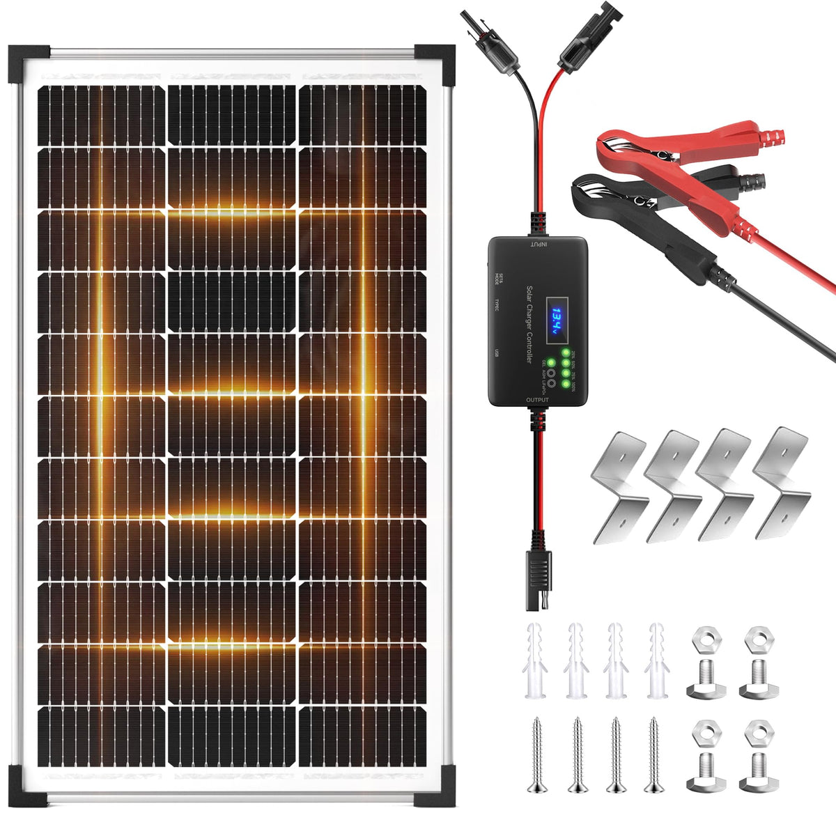 Voltset 20W 12V Solar Panel Battery Charger Trickle Maintainer Kit