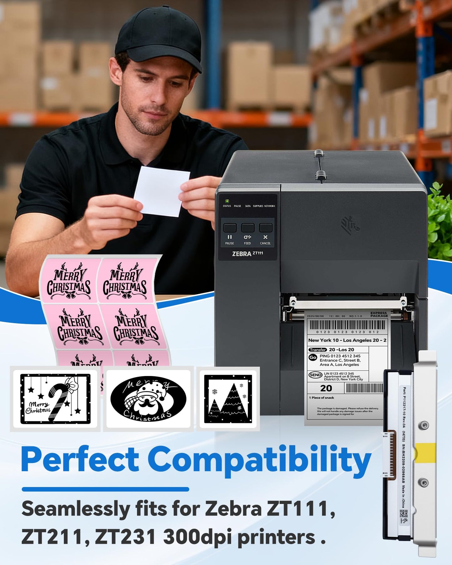 P1123335-013 Genuine Print Head for Zebra ZT111 ZT211 ZT231, New Printhead for Zebra Barcode Thermal Label Industrial Printer 300dpi OEM Replacement P112217-10