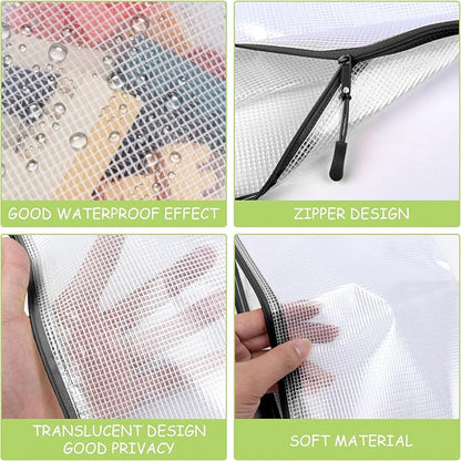 24pcs Mesh Zipper Pouches, A3 Size Waterproof Black Zipper Bags, Water-Resistant Plastic Zipper Pouch for School Office Supplies, Puzzles & Games Organizing Storage
