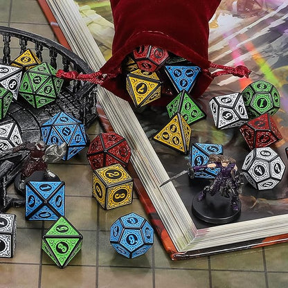 CiaraQ Polyhedral Dice with 5 Pouches, 5 Sets of Retro Dice for MTG DND Board Games, 35 Pieces