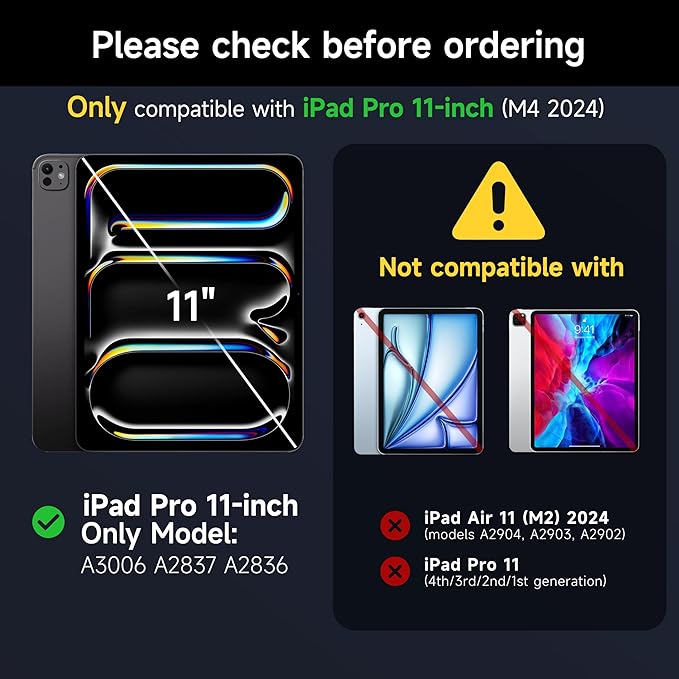HOU iPad Pro 11 Inch Case with Keyboard M4 2024(ONLY),Magic Keyboard iPad Pro 11 Inch (5th Gen) Keyboard Case,Click-Anywhere Trackpad,7 Colors Backlight,Easy-Set,Black