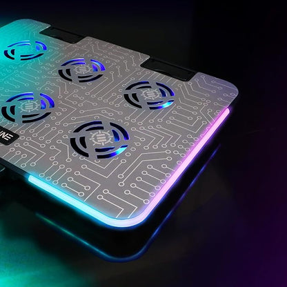 ENHANCE Gaming Voltaic 2 Laptop Cooling Stand - Laptop Cooling Pad with 6 Blue LED Fans, 7 Height Settings, RGB Lighting - Metal Top Cooler Pad with Phone Stand, 2 USB Ports for up to 17 inches