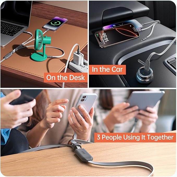 PZOZ 100W USB C & USB A Charging Cable, 3 in 1 Multi Fast Charging at The Same Time, Multiple Charger Cord with Type C[100W]/Lightning[27W]/Micro[10W] for iPhone 16 15 14 iPad Pro MacBook Samsung