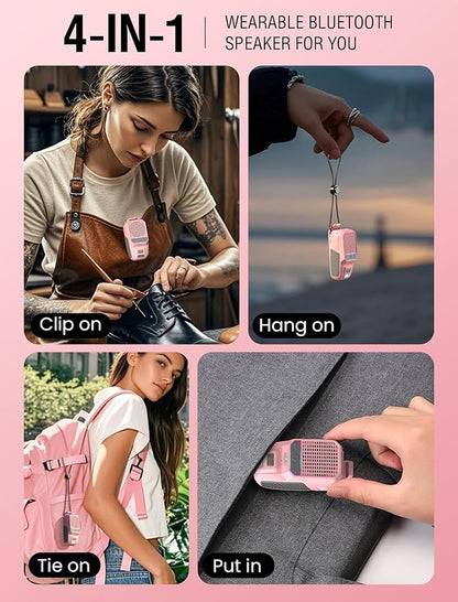 GBEAST Wearable Bluetooth Speaker with RGB, IPX6 Waterproof Clip-On Portable Speaker with 30H Playtime - Built-in Mic Hands-Free for Jobsite/Outdoor/Golf, TWS Portable Speakers（Pink）