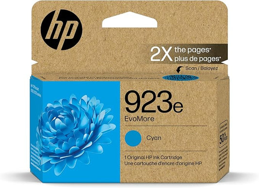 HP 923e EvoMore High Yield Cyan Ink Cartridge | Works with OfficeJet 8120, Pro 8130 Series | Carbon Neutral | 4K0T4LN