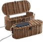 FairyHaus Cable Management Box 2Pack Brown, Handwoven Large and Small Cable Organizer Box Cover to Hide Cords and Power Strip, Imitation Wicker Cord Organizer Box Hider for Office Desk and Floor