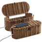 FairyHaus Cable Management Box 2Pack Brown, Handwoven Large and Small Cable Organizer Box Cover to Hide Cords and Power Strip, Imitation Wicker Cord Organizer Box Hider for Office Desk and Floor