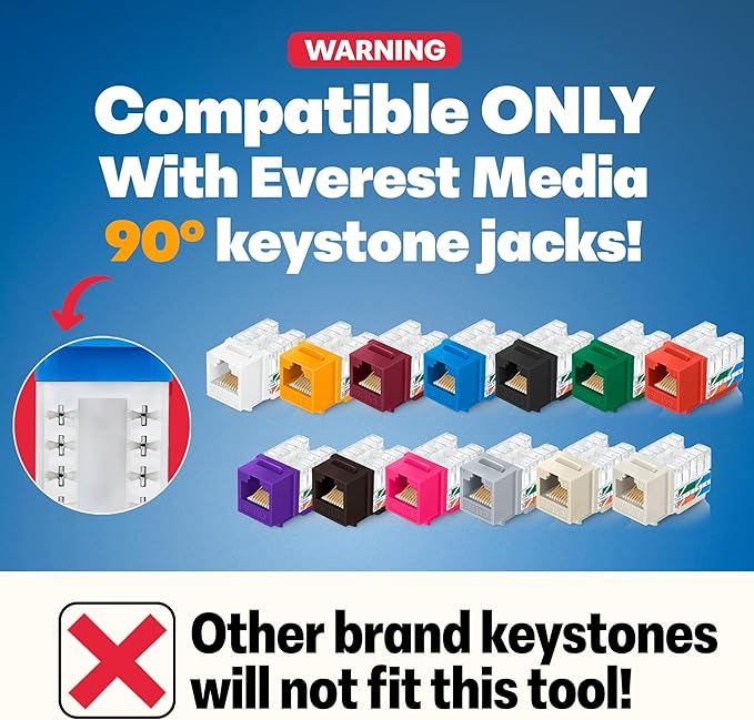Everest easyJACK - 90° Angled Speed Termination Keystone Tool - Time Saver Network Punch Down Tool - To Be Used ONLY with Everest 90° Angled RJ45 Cat5e, Cat6a and Cat6 Keystone Jacks (B087N7QQD2)