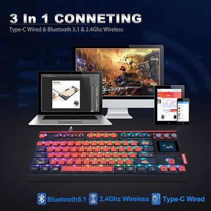 MOLGRIA SKYLOONG GK87 JIUWEI Pudding Keycaps RGB Backlit Gaming Keyboard, Hot Swappable Red Machinery Gateron Switches, Triple-Mold Connection with Knobs and LCD Display Mechanical Keyboard