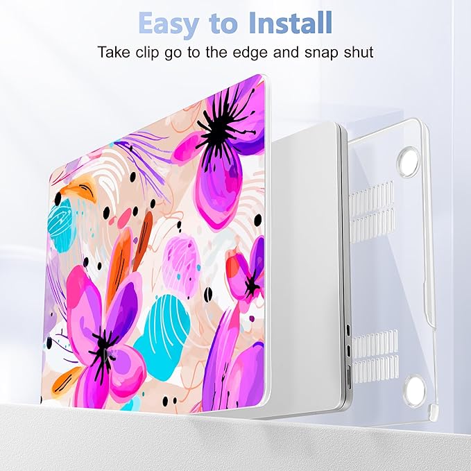 Case for MacBook Air 15 Inch 2025 2024 2023 Release M4 A3241 M3 A3114 M2 A2941, Hard Shell with Screen Protector & Keyboard Cover, Compatible with Touch ID, Trendy Floral