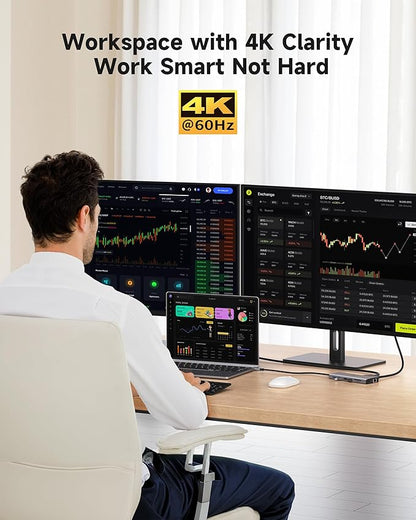 Triple Monitor Docking Station, 14-in-1 USB C Hub with DP 8K@30Hz/4K@144Hz, Dual HDMI 4K@60Hz, 100W PD, 7 USB Ports, SD/TF Card Reader, Gigabit Ethernet for MacBook & Windows Laptop