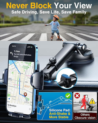 【2025 Military-Grade】Phone Holders for Your Car【Upgraded 90+LBS Strongest Suction & Clip】Cell Phone Mount Dashboard Windshield Vent Truck Automobile Cradle for iPhone 16 Pro Max 15 14 13 Android,Black