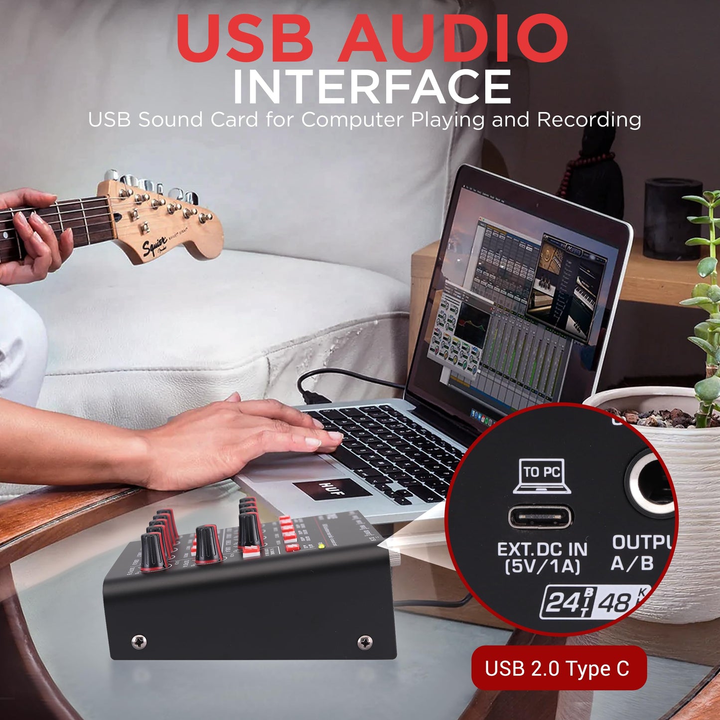 Pyle 8-Channel Bluetooth Mini Line Mixer with USB Audio Interface - 8 Mono/Stereo Switching Inputs | Ultra-low Noise Design with High Headroom | Built-in USB-C Sound Card - PMAX8