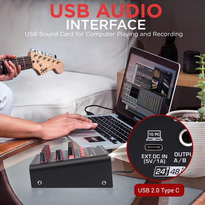 Pyle 8-Channel Bluetooth Mini Line Mixer with USB Audio Interface - 8 Mono/Stereo Switching Inputs | Ultra-low Noise Design with High Headroom | Built-in USB-C Sound Card - PMAX8