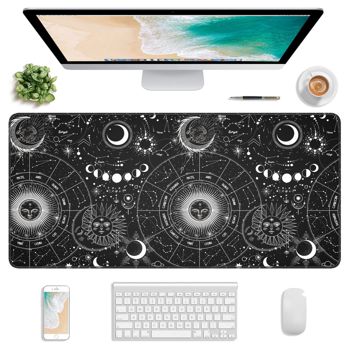 Atufsuat Extended Gaming Mouse Pad, XXL Large Desk Pad 30 x 14 Inch, Big Computer Keyboard Mousepad, Waterproof Mouse Mat with Stitched Edges and Non-Slip Base for Women Office Gaming, Sea Waves