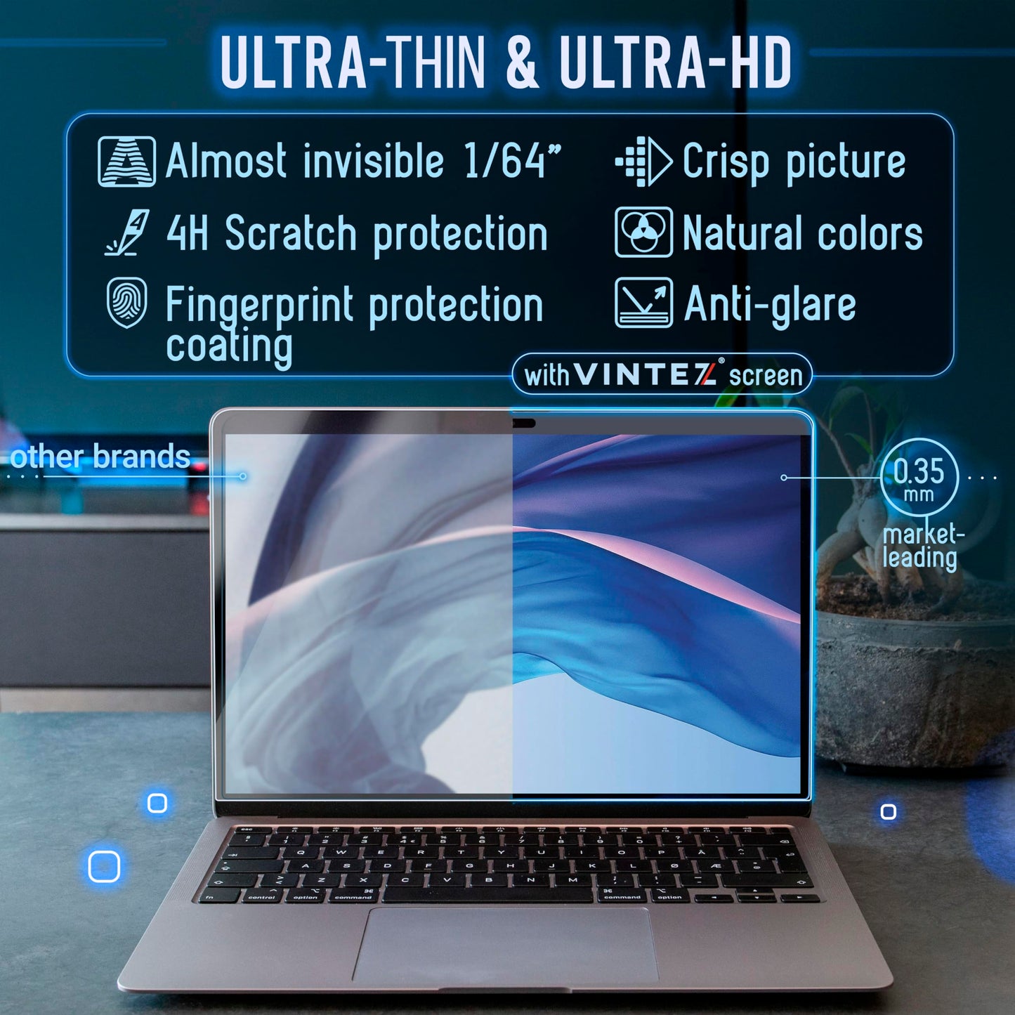 VINTEZ Magnetic Blue Light Screen Protector Compatible With MacBook Air 13" 2018, 2019, 2020, 2021, M1 Anti Blue Light Blocking Filter for Laptop
