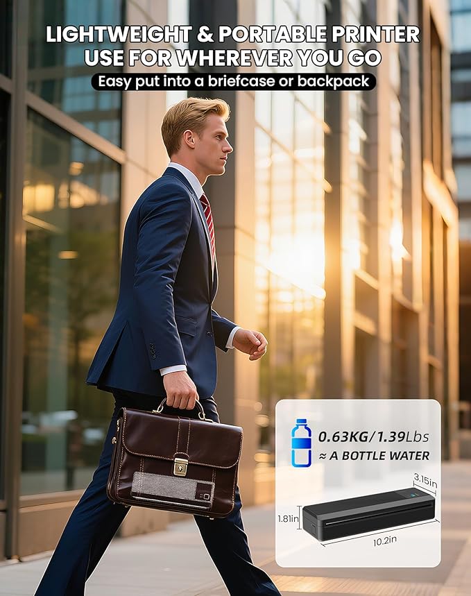vretti P83 Portable Printers Wireless for Travel, A4 Portable Thermal Printer, Mobile Inkless Printer Compatible with Phone & Laptop, Supports 8.5 x 11 US Letter for Car School Office Home Use, Black