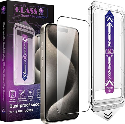 2 Pack Screen Protector for iPhone 16 Pro, 9H Tempered Glass, Full Coverage, Anti-Fingerprint, Auto Dust-Elimination, No Bubble, Easy Installation