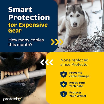 PROTECTO Heavy Duty Dog & Cat Cord Protector 10ft Easy-to-Use Critter Cord Cover for Pet Clear Odorless White Color Cord Protectors from Pets No Chew Solution Power Audio & Video Wire Protector Tubing