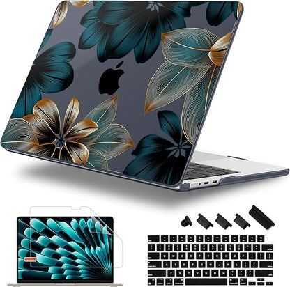 Case for MacBook Air 15 Inch 2025 2024 2023 Release M4 A3241 M3 A3114 M2 A2941, Hard Shell with Screen Protector & Keyboard Cover, Compatible with Touch ID - Leaves