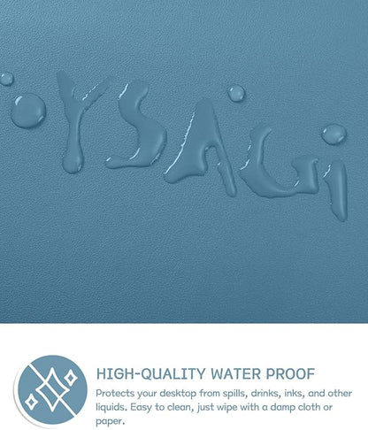 YSAGi Non-Slip Leather Desk Pad, Waterproof Laptop Computer Desk Keyboard Mat, Table Protector Blotter Mat, Large Mouse Pad for Office/Work/Home/Decor(Blue, 23.6" x 13.7")