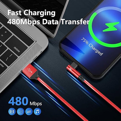 3Pack 90 Degree Lightning Cable, iPhone Charger Cable 6ft, [Apple MFi Certified] Long Fast Charging Cord Compatible for iPhone 14/13/12/11/Pro/Max/Mini/X/Plus/8/7/6/Plus - Red