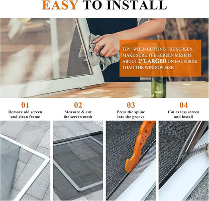 2PACK MAGZO Window&Door Screen Replacement Kit, 48''W x 99''L, with Retainer Spline (Total 65.6 FT) and Press-Fit Roller Tool, Polyester Scratch-Proof, Net Roll Repair for Sliding/House Windows, Black