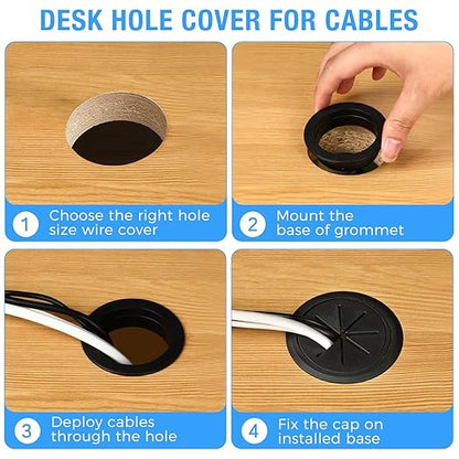 Desk Grommet 3-1/8" (80 mm), Desk Hole Cover for Cables White, Cable Grommet ABS Plastic, Desk Hole Grommet for Office and Home Table Cable, Detachable & Flexible Cable Cord Organizer-2 Pcs