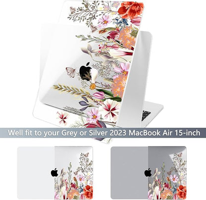 Batianda Premium Case for New MacBook Air 15 inch 2025 M4 2024 2023 with M3 M2 Chip Model A3114 A2941, Designed Protective Plastic Hardshell & Keyboard Cover & Screen Protector, Flower Field